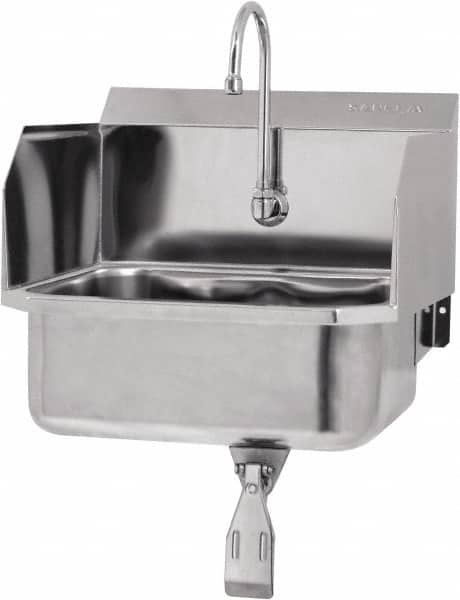 SANI-LAV - 17" Long x 14" Wide Inside, 1 Compartment, Grade 304 Stainless Steel Hands Free Hand Sink - 18 Gauge, 19" Long x 18" Wide x 21" High Outside, 7" Deep - Caliber Tooling