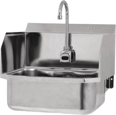 SANI-LAV - 17" Long x 14" Wide Inside, 1 Compartment, Grade 304 Stainless Steel Hands Free Hand Sink - 18 Gauge, 19" Long x 18" Wide x 21" High Outside, 7" Deep - Caliber Tooling