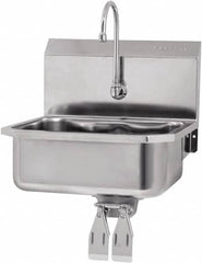 SANI-LAV - 17" Long x 14" Wide Inside, 1 Compartment, Grade 304 Stainless Steel Hands Free Hand Sink - 18 Gauge, 19" Long x 18" Wide x 21" High Outside, 7" Deep - Caliber Tooling