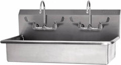 SANI-LAV - 37" Long x 16-1/2" Wide Inside, 1 Compartment, Grade 304 Stainless Steel Hand Sink-Wall Mount - 16 Gauge, 40" Long x 20" Wide x 18" High Outside, 8" Deep - Caliber Tooling