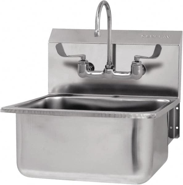 SANI-LAV - 19" Long x 16" Wide Inside, 1 Compartment, Grade 304 Stainless Steel Hand Sink-Wall Mount - 18 Gauge, 21" Long x 20" Wide x 24" High Outside, 10" Deep - Caliber Tooling