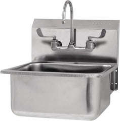 SANI-LAV - 19" Long x 16" Wide Inside, 1 Compartment, Grade 304 Stainless Steel Hand Sink-Wall Mount - 18 Gauge, 21" Long x 20" Wide x 24" High Outside, 10" Deep - Caliber Tooling