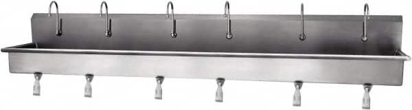 SANI-LAV - 117" Long x 16-1/2" Wide Inside, 1 Compartment, Grade 304 Stainless Steel Hands Free Hand Sink - 16 Gauge, 120" Long x 20" Wide x 18" High Outside, 8" Deep - Caliber Tooling