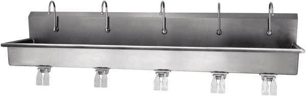 SANI-LAV - 97" Long x 16-1/2" Wide Inside, 1 Compartment, Grade 304 Stainless Steel Hands Free Hand Sink - 16 Gauge, 100" Long x 20" Wide x 18" High Outside, 8" Deep - Caliber Tooling