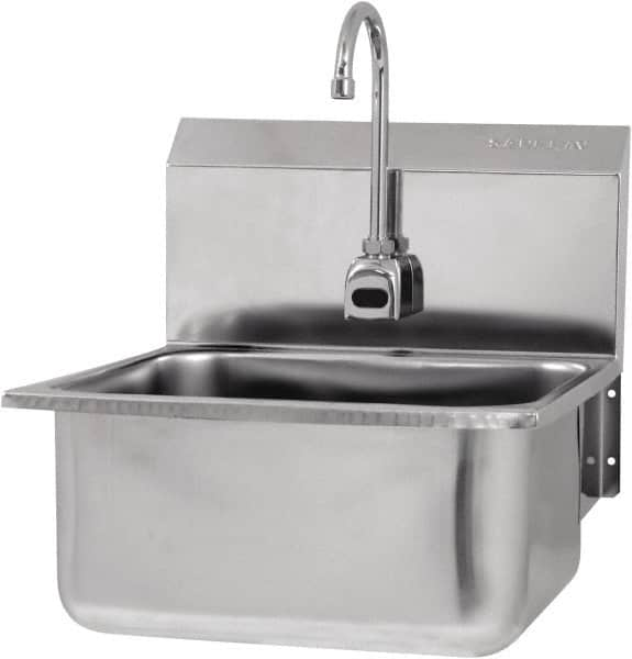 SANI-LAV - 19" Long x 16" Wide Inside, 1 Compartment, Grade 304 Stainless Steel Hands Free Hand Sink - 18 Gauge, 21" Long x 20" Wide x 24" High Outside, 10" Deep - Caliber Tooling