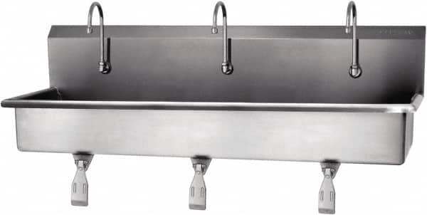 SANI-LAV - 57" Long x 16-1/2" Wide Inside, 1 Compartment, Grade 304 Stainless Steel Hands Free Hand Sink - 16 Gauge, 60" Long x 20" Wide x 18" High Outside, 8" Deep - Caliber Tooling