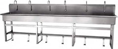 SANI-LAV - 117" Long x 16-1/2" Wide Inside, 1 Compartment, Grade 304 Stainless Steel Hands Free Hand Sink - 16 Gauge, 120" Long x 20" Wide x 45" High Outside, 8" Deep - Caliber Tooling