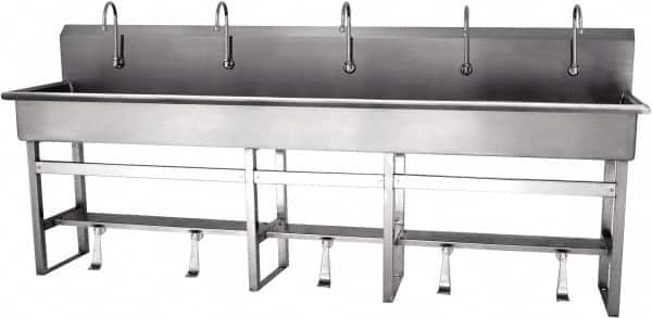 SANI-LAV - 97" Long x 16-1/2" Wide Inside, 1 Compartment, Grade 304 Stainless Steel Hands Free Hand Sink - 16 Gauge, 100" Long x 20" Wide x 45" High Outside, 8" Deep - Caliber Tooling