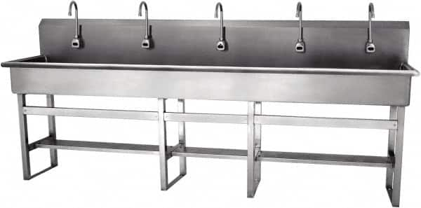 SANI-LAV - 97" Long x 16-1/2" Wide Inside, 1 Compartment, Grade 304 Stainless Steel Hands Free Hand Sink - 16 Gauge, 100" Long x 20" Wide x 45" High Outside, 8" Deep - Caliber Tooling