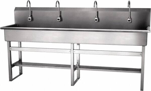 SANI-LAV - 77" Long x 16-1/2" Wide Inside, 1 Compartment, Grade 304 Stainless Steel Hands Free Hand Sink - 16 Gauge, 80" Long x 20" Wide x 45" High Outside, 8" Deep - Caliber Tooling