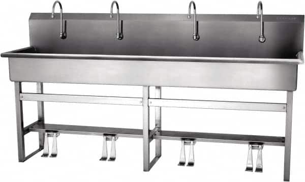 SANI-LAV - 77" Long x 16-1/2" Wide Inside, 1 Compartment, Grade 304 Stainless Steel Hands Free Hand Sink - 16 Gauge, 80" Long x 20" Wide x 45" High Outside, 8" Deep - Caliber Tooling