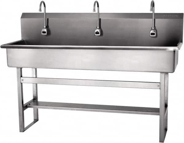 SANI-LAV - 57" Long x 16-1/2" Wide Inside, 1 Compartment, Grade 304 Stainless Steel Hands Free Hand Sink - 16 Gauge, 60" Long x 20" Wide x 45" High Outside, 8" Deep - Caliber Tooling