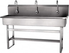 SANI-LAV - 57" Long x 16-1/2" Wide Inside, 1 Compartment, Grade 304 Stainless Steel Hands Free Hand Sink - 16 Gauge, 60" Long x 20" Wide x 45" High Outside, 8" Deep - Caliber Tooling