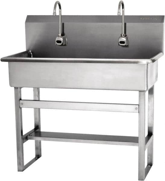 SANI-LAV - 37" Long x 16-1/2" Wide Inside, 1 Compartment, Grade 304 Stainless Steel Hands Free Hand Sink - 16 Gauge, 40" Long x 20" Wide x 45" High Outside, 8" Deep - Caliber Tooling