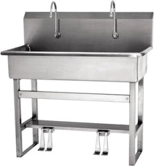 SANI-LAV - 37" Long x 16-1/2" Wide Inside, 1 Compartment, Grade 304 Stainless Steel Hands Free Hand Sink - 16 Gauge, 40" Long x 20" Wide x 45" High Outside, 8" Deep - Caliber Tooling