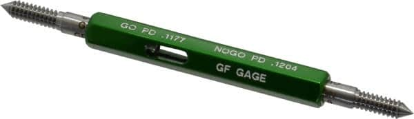 GF Gage - #6-32, Class 3B, Double End Plug Thread Go/No Go Gage - Hardened Tool Steel, Size 00 Handle Included - Caliber Tooling