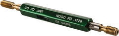 GF Gage - #10-32, Class 3B, Double End Plug Thread Go/No Go Gage - High Speed Steel, Size 0 Handle Included - Caliber Tooling