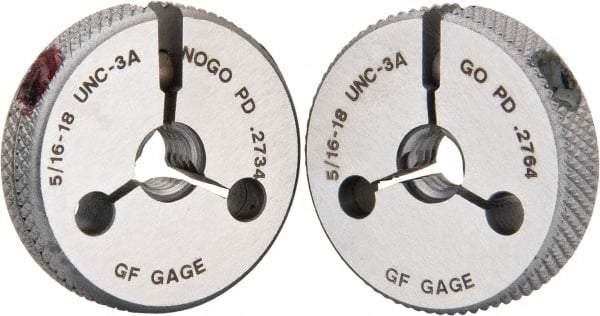 GF Gage - 5/16-18 Go/No Go Double Ring Thread Gage - Class 3A - Caliber Tooling