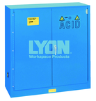 Acid Storage Cabinet - #5541 - 43 x 18 x 44" - 30 Gallon - w/one shelf, two poly trays, bi-fold self-closing door - Blue Only - Caliber Tooling