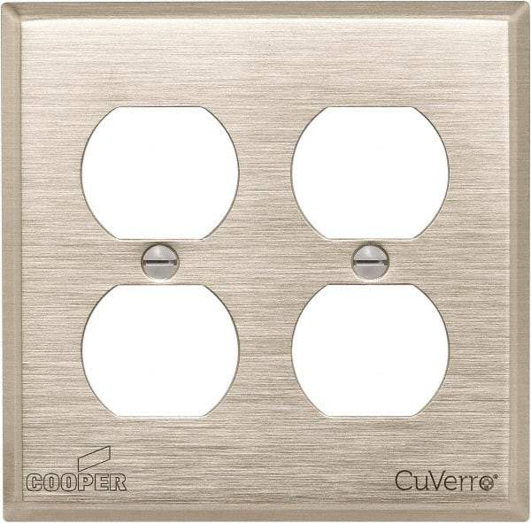 Cooper Wiring Devices - 2 Gang, 4-1/2 Inch Long, Standard Outlet Wall Plate - Duplex Outlet, White Bronze, Antimicrobial Copper - Caliber Tooling