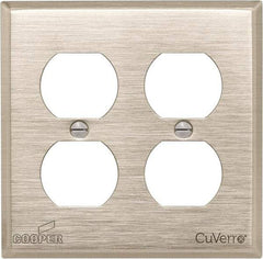 Cooper Wiring Devices - 2 Gang, 4-1/2 Inch Long, Standard Outlet Wall Plate - Duplex Outlet, White Bronze, Antimicrobial Copper - Caliber Tooling