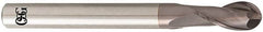 OSG - 6mm Diam, 12mm LOC, 2 Flute Solid Carbide Ball End Mill - TiAlN Finish, Single End, 90mm OAL, 6mm Shank Diam, Spiral Flute - Caliber Tooling