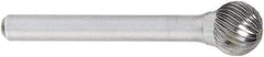 OSG - 5/8" Cut Diam, 1/4" Shank Diam, Ball Head Fluted Cut Burr - Carbide, 5/8" LOC, 2" OAL - Caliber Tooling