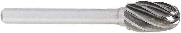 OSG - 3/4" Cut Diam, 1/4" Shank Diam, Oval Head Fluted Cut Burr - Carbide, Radius End, 1" LOC, 2" OAL - Caliber Tooling