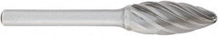 OSG - 5/8" Cut Diam, 1/4" Shank Diam, Flame Head Fluted Cut Burr - Carbide, Radius End, 1-7/16" LOC, 2" OAL - Caliber Tooling