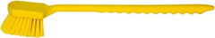 PRO-SOURCE - 1-3/4" Bristle Length, Plastic Utility Scrub Brush - 4-1/2" Long x 3-3/4" Wide Head, 20" OAL, Long Handle, Yellow, Foam Block - Caliber Tooling