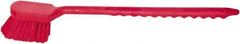 PRO-SOURCE - 1-3/4" Bristle Length, Plastic Utility Scrub Brush - 4-1/2" Long x 3-3/4" Wide Head, 20" OAL, Long Handle, Red, Foam Block - Caliber Tooling