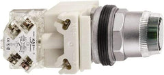 Schneider Electric - 1.18 Inch Mount Hole, Extended Straight, Pushbutton Switch - Round, White Pushbutton, Illuminated, Momentary (MO), Weatherproof, Dust and Oil Resistant - Caliber Tooling