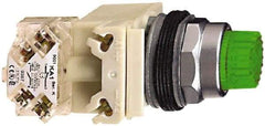 Schneider Electric - 30mm Mount Hole, Extended Straight, Pushbutton Switch - Green Pushbutton, Illuminated, Momentary (MO) - Caliber Tooling