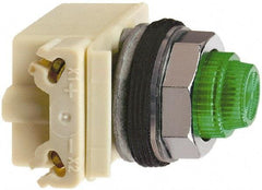 Square D - 24-28 VAC/VDC Green Lens LED Indicating Light - Round Lens, Screw Clamp Connector, 70mm OAL x 54mm Wide, Shock Resistant, Vibration Resistant - Caliber Tooling