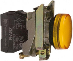 Schneider Electric - 230-240 VAC at 50/60 Hz Orange Lens LED Pilot Light - Round Lens, Screw Clamp Connector, 30mm Wide, Vibration Resistant, Water Resistant - Caliber Tooling