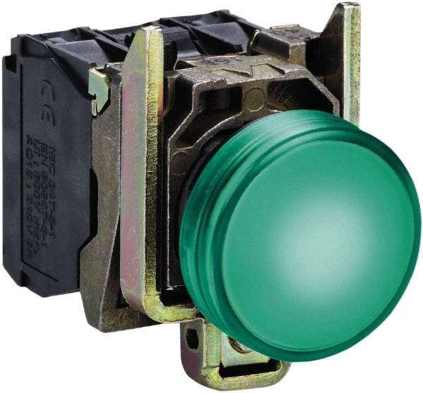 Square D - 24 VAC/VDC Green Lens LED Indicating Light - Round Lens, Screw Clamp Connector, 46.5mm OAL x 30mm Wide, Shock Resistant, Vibration Resistant - Caliber Tooling