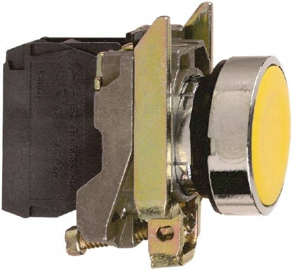 Square D - 0.87 Inch Mount Hole, Flush, Pushbutton Switch Only - Round, Yellow Pushbutton, Nonilluminated, Momentary (MO), Shock and Vibration Resistant - Caliber Tooling