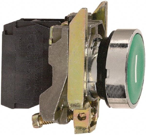 Square D - 0.87 Inch Mount Hole, Flush, Pushbutton Switch Only - Round, Green Pushbutton, Nonilluminated, Momentary (MO), Shock and Vibration Resistant - Caliber Tooling