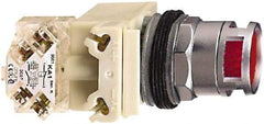 Schneider Electric - 30mm Mount Hole, Extended Straight, Pushbutton Switch with Contact Block - Green Pushbutton, Momentary (MO) - Caliber Tooling