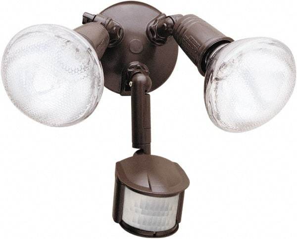 Cooper Lighting - 2 Head, 70 Ft. Detection, 180° Angle, PAR Lamp Motion Sensing Light Fixture - 120 Volt, 300 Watt, Metal Bronze Housing, Wall, Eave Mounted - Caliber Tooling