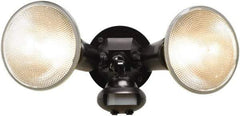 Cooper Lighting - 2 Head, 60 Ft. Detection, 110° Angle, PAR38 Lamp Motion Sensing Light Fixture - 120 Volt, 300 Watt, Plastic Black Housing, Wall, Eave Mounted - Caliber Tooling