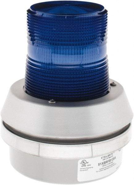 Edwards Signaling - 120 VAC, LED, Blue, Flashing Light - 65 Flashes per min, 1/2 Inch Pipe, 6 Inch Diameter, 7-3/8 Inch High, Box Mount, Pane, Pipe, Surface and Wall Mount - Caliber Tooling