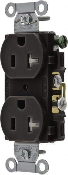 Hubbell Wiring Device-Kellems - 125 VAC, 20 Amp, 5-20R NEMA Configuration, Black, Specification Grade, Self Grounding Duplex Receptacle - 1 Phase, 2 Poles, 3 Wire, Flush Mount, Tamper Resistant - Caliber Tooling