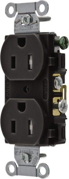 Hubbell Wiring Device-Kellems - 125 VAC, 15 Amp, 5-15R NEMA Configuration, Black, Specification Grade, Self Grounding Duplex Receptacle - 1 Phase, 2 Poles, 3 Wire, Flush Mount, Tamper Resistant - Caliber Tooling