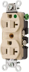 Hubbell Wiring Device-Kellems - 125 VAC, 20 Amp, 5-20R NEMA Configuration, Ivory, Hospital Grade, Self Grounding Duplex Receptacle - 1 Phase, 2 Poles, 3 Wire, Flush Mount, Chemical, Corrosion and Impact Resistant - Caliber Tooling