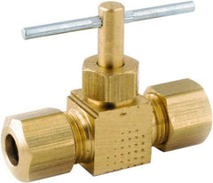 ANDERSON METALS - 5/16 x 5/16" Pipe, Inline Metal Seat Needle Valve - Brass Seal, Compression x Compression Ends, Lead Free Brass Valve, 150 Max psi - Caliber Tooling