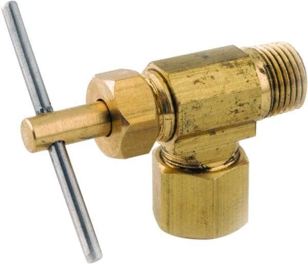 ANDERSON METALS - 3/8 x 1/8" Pipe, Angled Metal Seat Needle Valve - Brass Seal, Compression x MIP Ends, Lead Free Brass Valve, 150 Max psi - Caliber Tooling