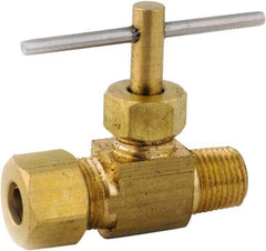 ANDERSON METALS - 3/8 x 1/4" Pipe, Inline Metal Seat Needle Valve - Brass Seal, Compression x MIP Ends, Lead Free Brass Valve, 150 Max psi - Caliber Tooling