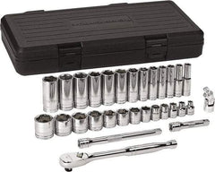 GearWrench - 30 Piece 3/8" Drive Chrome Finish Deep Well Socket Set - 6 Points, 1/4" to 1" Range, Inch Measurement Standard - Caliber Tooling