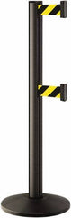 Lavi Industries - 40" High, 2-3/4" Pole Diam, Stanchion - 14" Base Diam, Dome Cast Iron Base, Black Aluminum Post, 7' x 2" Tape, Single Line Tape - Caliber Tooling